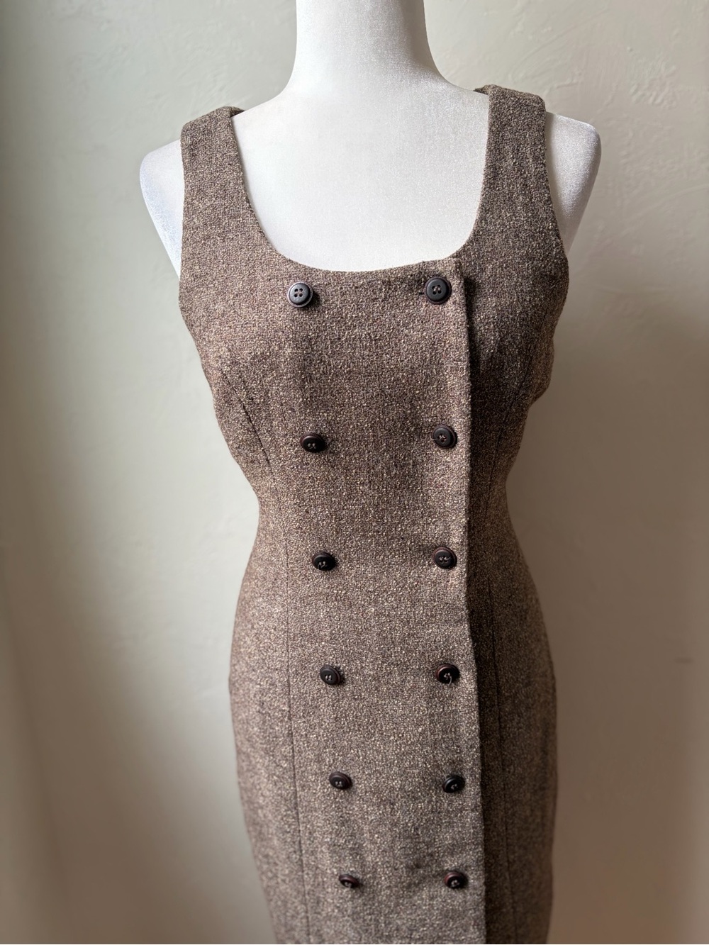 VTG 90s Ann Taylor Tweed Double Breasted Sheath Dress Size 8 USA Wool Blend - Picture 3 of 10